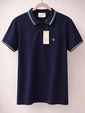 SOLD‼️‼️‼️Gucci Men's Navy Polo Shirt with Contrast Trim
